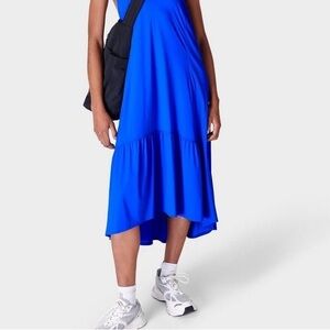 Blue Trapeze Peplum Midi / Maxi dress with Cut-Out back detail S/M